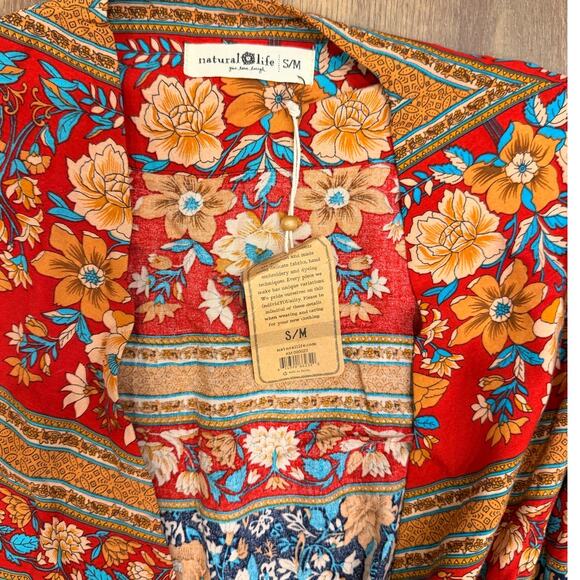 Natural Life Open Kimono Robe Jacket Boho Floral Long Duster S/M NWT - Picture 5 of 8
